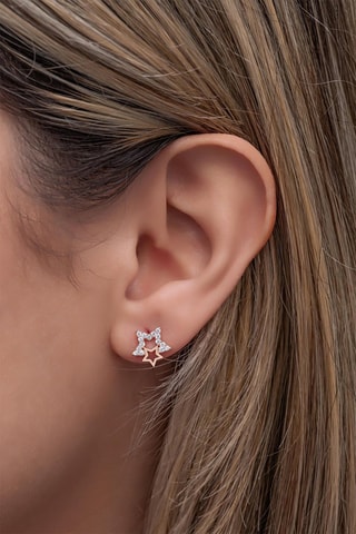 Boucles d'oreilles - Argent doré rose et zircons