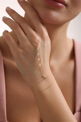 Chaîne de main - Argent plaqué or jaune et zircons