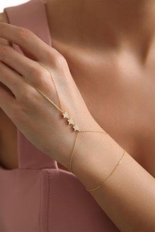 Chaîne de main - Argent plaqué or jaune et zircons