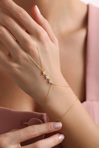Chaîne de main - Argent plaqué or jaune et zircons