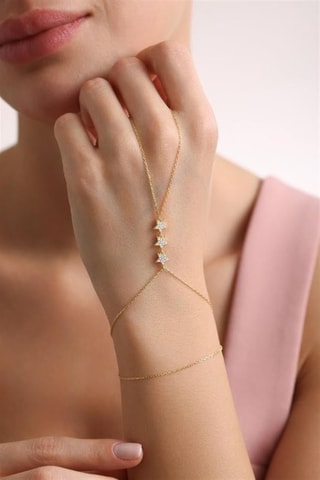 Chaîne de main - Argent plaqué or jaune et zircons