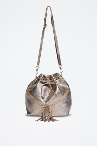 Mala bucket em couro Beth - Prateado