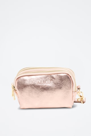 Porta-moedas em couro - Rosa e dourado