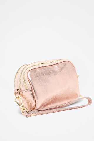 Porta-moedas em couro - Rosa e dourado