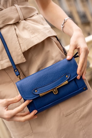 Mala a tiracolo em couro Simone - Azul e dourado
