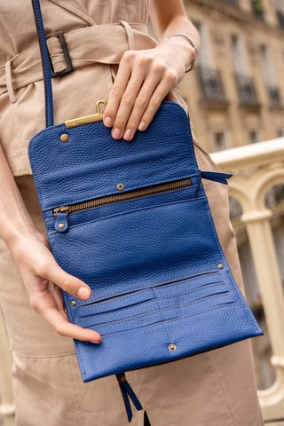 Mala a tiracolo em couro Simone - Azul e dourado