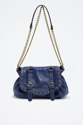 Mala a tiracolo em couro de cordeiro Donna - Azul e dourado