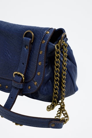 Mala a tiracolo em couro de cordeiro Donna - Azul e dourado