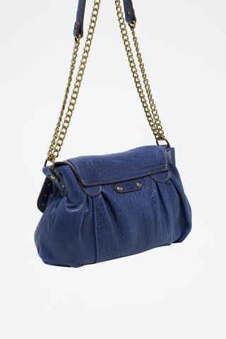 Mala a tiracolo em couro de cordeiro Donna - Azul e dourado