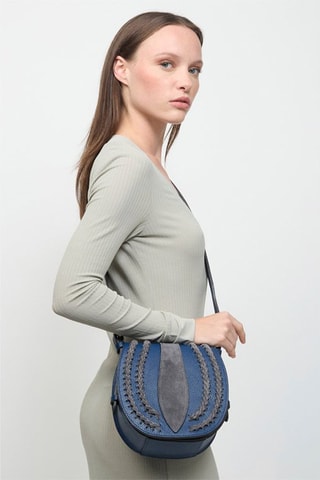 Leren en Nubuck Schoudertas Mets - Marineblauw en Grijs