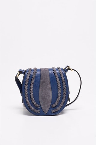 Leren en Nubuck Schoudertas Mets - Marineblauw en Grijs