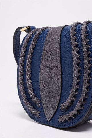Leren en Nubuck Schoudertas Mets - Marineblauw en Grijs