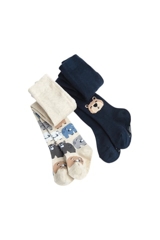 2 collants antidérapants - Ecru chiné et bleu marine