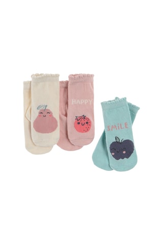 3 paires chaussettes - Ecru, rose et turquoise