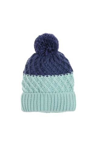 Bonnet à pompon Bleu marine et turquoise