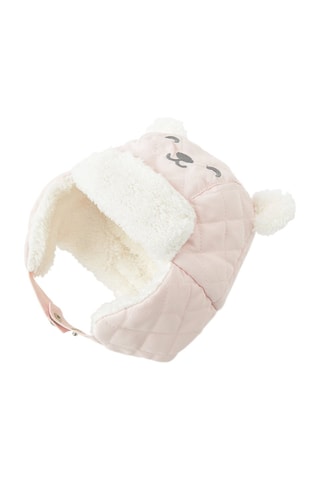 Bonnet aviateur à oreilles - Rose et écru