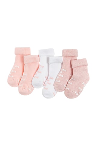 3 paires de chaussettes antidérapantes en coton biologique - Rose clair et blanc
