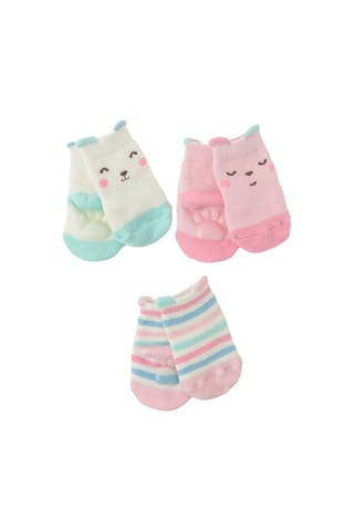 3 paires de chaussettes antidérapantes à oreilles - Ecru, rose clair et blanc