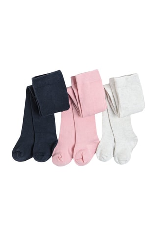 3 paires de collants Bleu foncé, rose et blanc