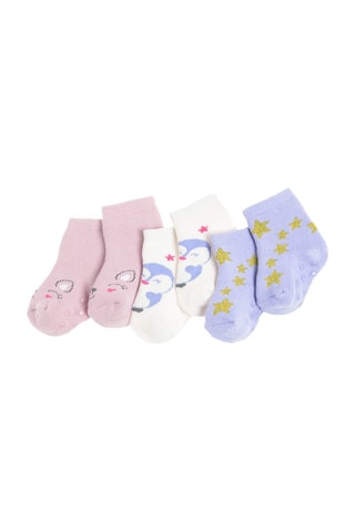 3 paires de chaussettes antidérapantes - Mauve, blanc et indigo
