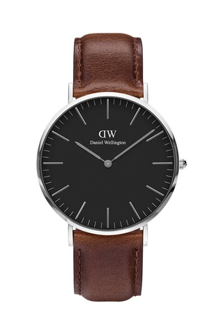 Leren Quartz Horloge Classic Bristol - Bruin en Zilverkleurig