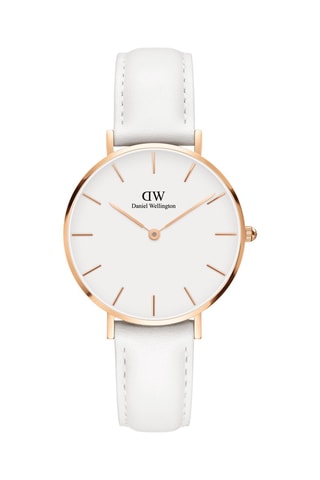 Leren Quartz Horloge Bondi - 32 mm - Wit en Roségoudkleurig