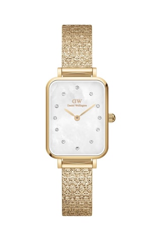 Stalen Quartz Horloge Quadro 20 x 26 cm - Goudkleurig en Wit