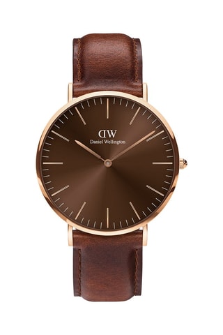 Leren en Doublé Roségoud Quartz Horloge Classic St Mawes - 40 mm