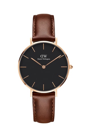 Leren Quartz Horloge Petite 32 St Mawes - Bruin en Roségoudkleurig