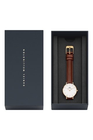 Leren Quartz Horloge Petite 32 St Mawes - Bruin en Goudkleurig