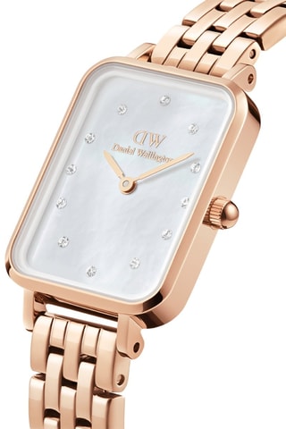Roestvrijstalen Quartz Horloge met Parelmoer Quadro Lumine - Roségoudkleurig en Wit