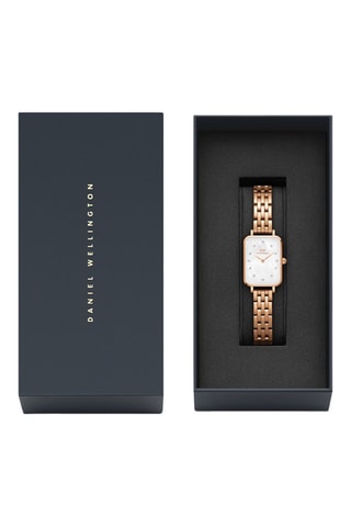 Roestvrijstalen Quartz Horloge met Parelmoer Quadro Lumine - Roségoudkleurig en Wit