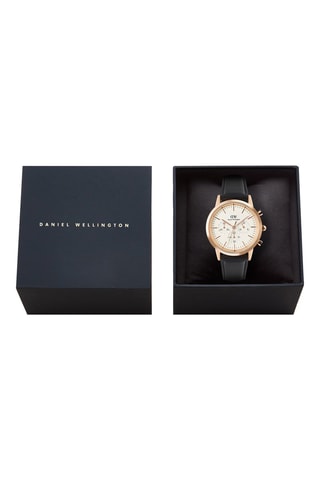Leren Quartz Horloge Iconic 42 Sheffield - Chronograaf - Zwart en Roségoudkleurig