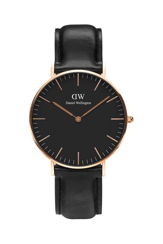 Leren Quartz Horloge Classic 36 - Zwart en Roségoudkleurig