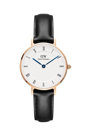 Leren Quartz Horloge Petite Roman 28 Sheffield - Zwart en Roségoudkleurig