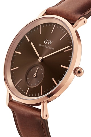 Leren Quartz Horloge Multi-Eye 40 St Mawes - Bruin en Roségoudkleurig