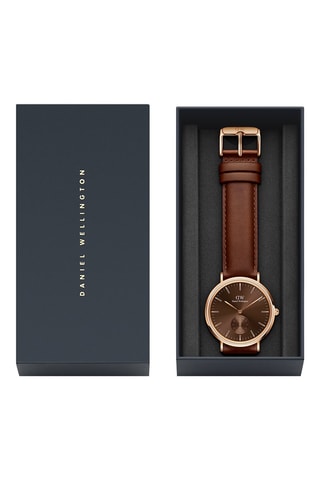Leren Quartz Horloge Multi-Eye 40 St Mawes - Bruin en Roségoudkleurig
