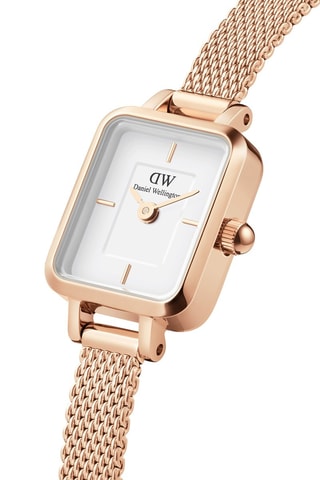 Roestvrijstalen Quartz Horloge Quadro Mini - Roségoudkleurig en Wit
