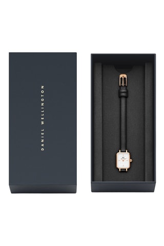 Leren Quartz Horloge Quadro Mini - Zwart en Roségoudkleurig