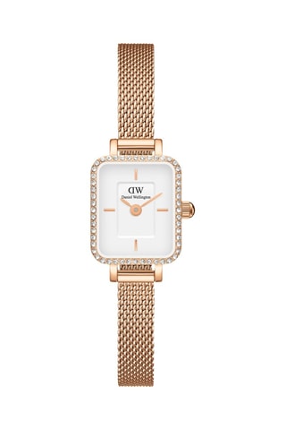 Roestvrijstalen Quartz Horloge Quadro Mini Bezel Lumine - Roségoudkleurig en Wit
