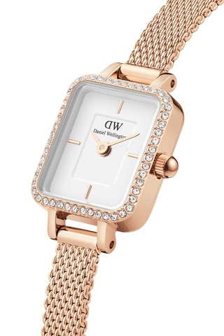 Roestvrijstalen Quartz Horloge Quadro Mini Bezel Lumine - Roségoudkleurig en Wit