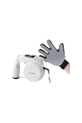 Pack gant de brossage et laisse rétractable pour animaux