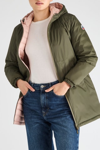 Doudoune réversible à capuche Roma - Vert olive et rose poudré
