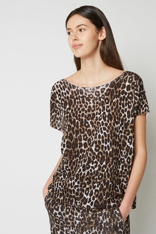T-shirt Castanho, preto e bege