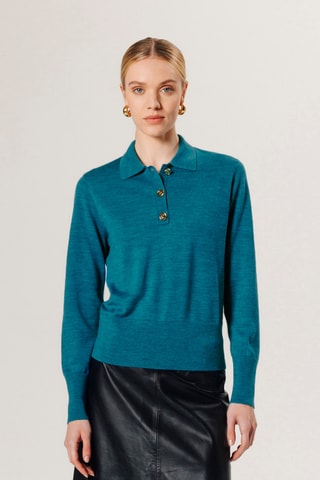 Polo em lã merino - Azul-pato