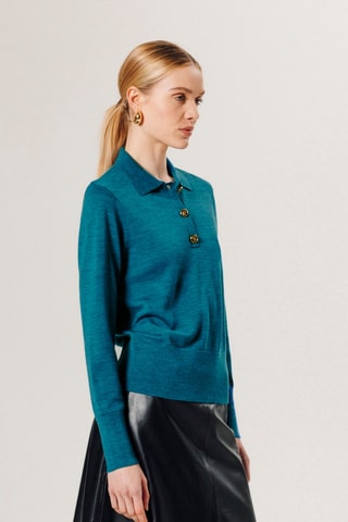 Polo em lã merino - Azul-pato
