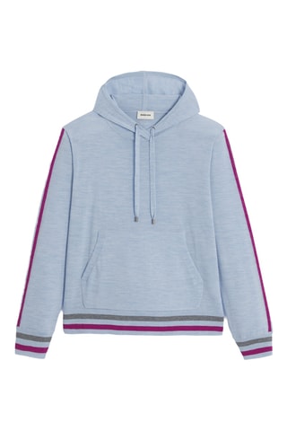 Pull en laine mérinos à capuche - Bleu