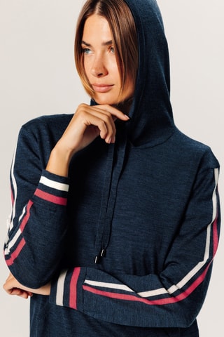 Pull en laine mérinos à capuche - Bleu marine