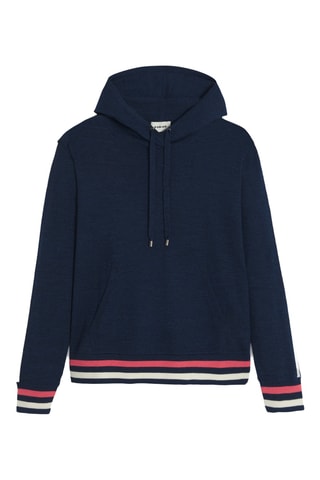Pull en laine mérinos à capuche - Bleu marine