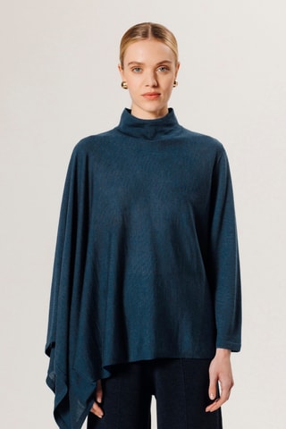Poncho em lã merino - Azul-escuro
